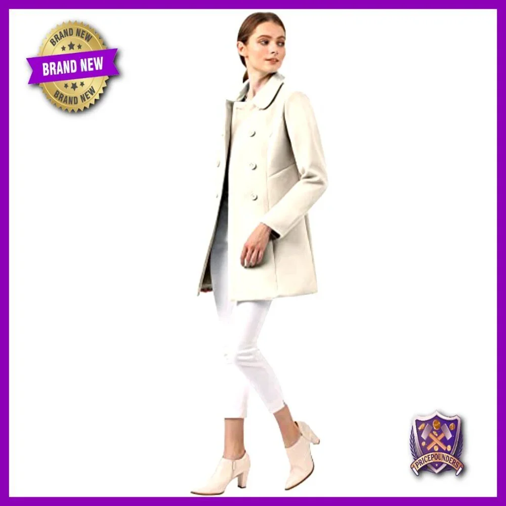 Peter Pan Collar Double Breasted Long Trench Pea Coat Classic Elegant Workwear